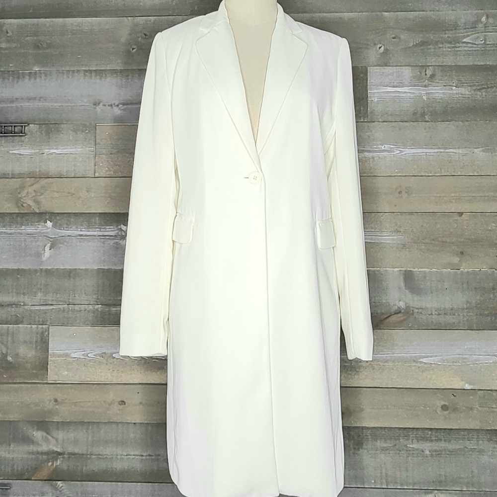 Max Studio Single Breasted Off-White Long Coat